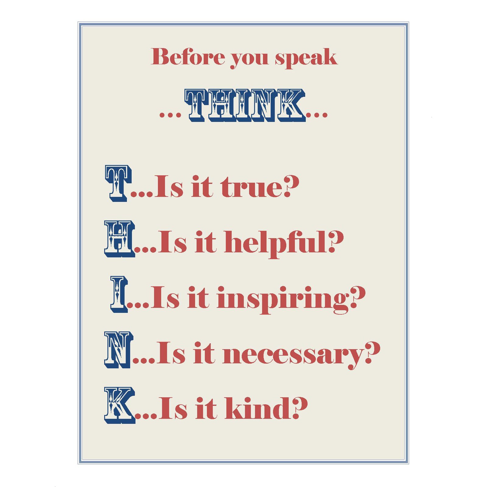 Think Before You Speak printable poster